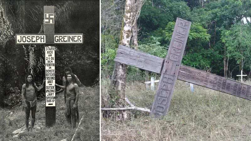 A cruz que marca o túmulo de Joseph Greiner - Divulgação/Rede Amazônica e Arquivo Pessoal