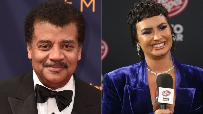 Montagem com fotografia de Neil deGrasse Tyson e Demi Lovato - Getty Images