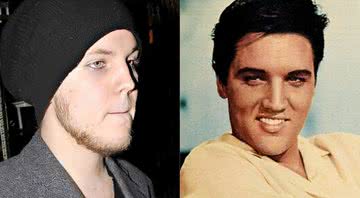 Fotografia de Benjamin Keough ao lado de retrato de seu avô, Elvis Presley - Divulgação/Instagram / Wikimedia Commons