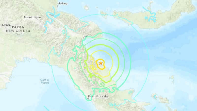 Imagem mostra o epicentro do terremoto em Papua-Nova Guiné - Divulgação / Serviço Geológico dos EUA