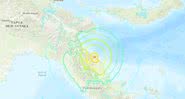 Imagem mostra o epicentro do terremoto em Papua-Nova Guiné - Divulgação / Serviço Geológico dos EUA