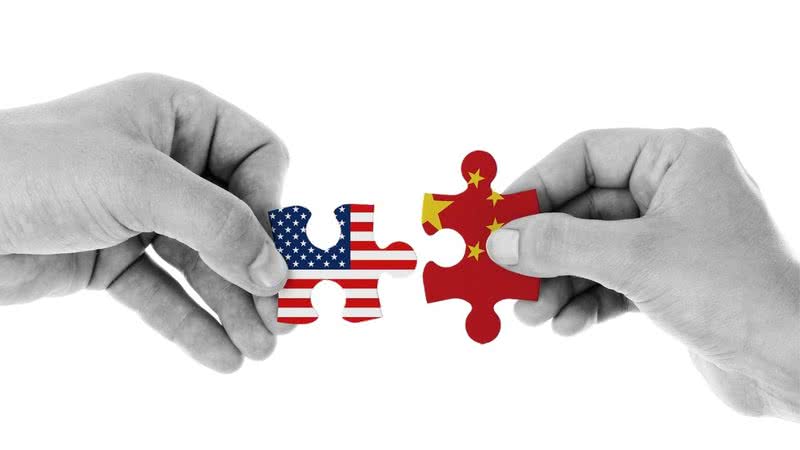 Imagem ilustrativa das bandeiras dos Estados Unidos e China - Pixabay