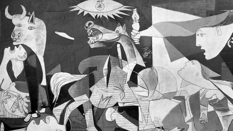 Fotografia mostrando "Guernica", de Picasso, obra que a tapeçaria imitava - Divulgação / Manuel Galrinho