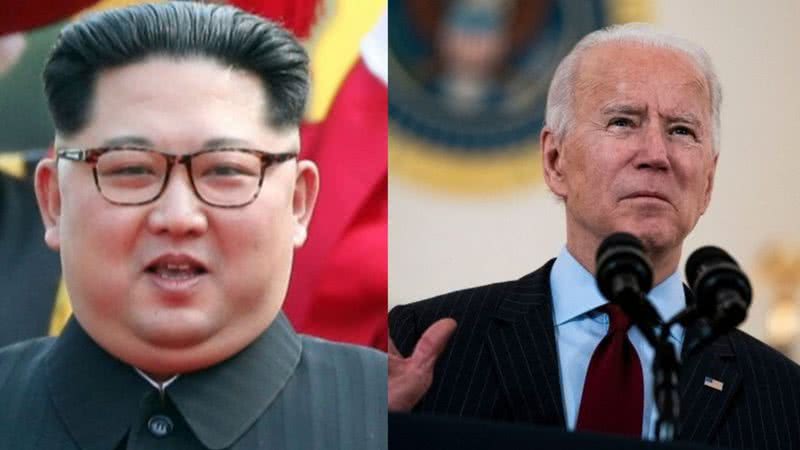 Montagem com Kim Jong-un à esquerda e Joe Biden à direita - Divulgação