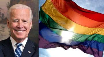 Montagem de Joe Biden ao lado de bandeira LGBT+ - Divulgação/ Wikimedia Commons/ Pixabay