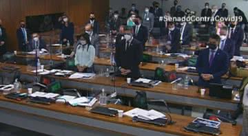 Trecho mostrando os senadores de pé em respeito à memória do ator recém-falecido - Divulgação / TV Senado