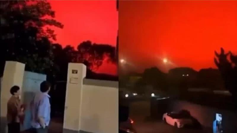 Céu vermelho na cidade de Zhoushan - Divulgação / Twitter