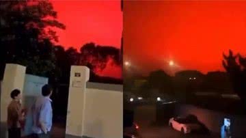 Céu vermelho na cidade de Zhoushan - Divulgação / Twitter