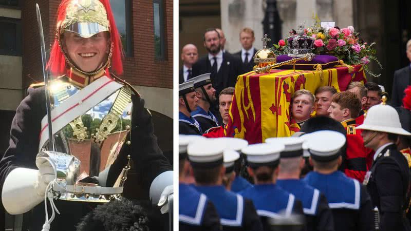 O guarda Jack Burnell-Williams acompanhou o funeral de Estado da rainha - Divulgação / Facebook e Getty Images