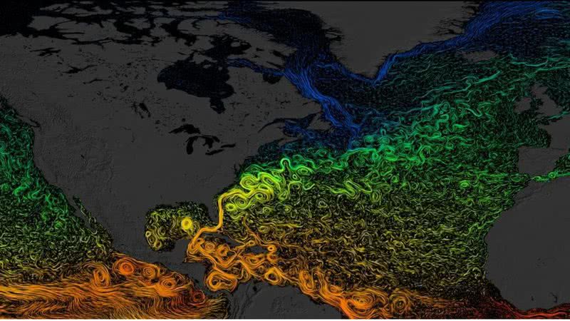 Imagem ilustra correntes do Atlântico Norte - Divulgação / Nasa Goddard Space Flight Center