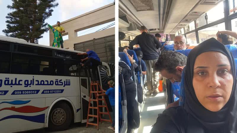 Brasileiros conseguiram embarcar em ônibus fretado pela embaixada do Brasil na Palestina - Divulgação/Arquivo pessoal