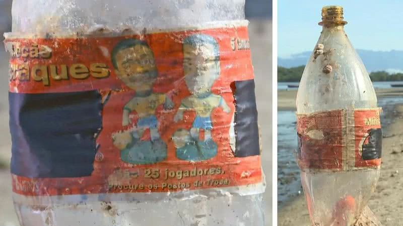 Garrafa encontrada na Baía de Guanabara - Divulgação/TV Globo