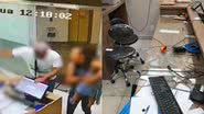 Registro da câmera de segurança e foto feita por funcionária de clínica destruída - Divulgação/ Youtube Canal UOL e Twitter