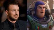 Ator Chris Evans e o personagem que dublou no filme Lightyear, o Buzz Lightyear - Getty Images / Divulgação/ Youtube Disney Brasil