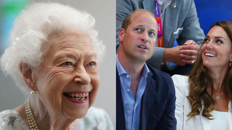 Á esquerda rainha Elizabeth II e à direita o William e Kate - Foto de Kirsty O'Connor-WPA Pool na GettyImages e Foto de Elsa na GettyImages