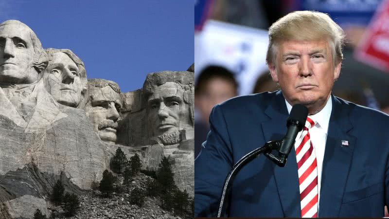 O Monte Rushmore e o presidente dos EUA, Donald Trump - Wikimedia Commons/Montagem Divulgação