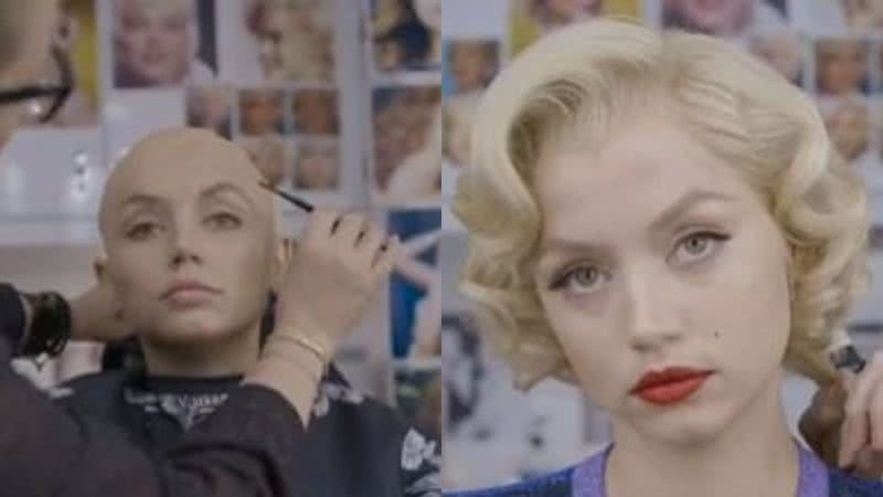 Imagens de Ana de Armas sendo produzida para interpretar Marilyn Monroe em 'Blonde' - Reprodução/Twitter