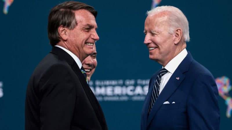 Jair Bolsonaro e Joe Biden durante encontro nos EUA - Getty Images