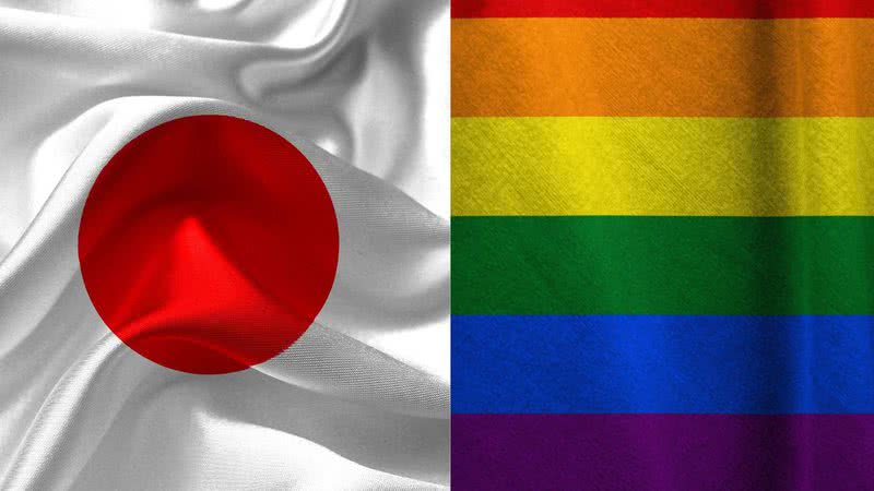 Á esquerda imagem da bandeira do Japão e à direita imagem da bandeira LGBT - Foto de David p no Pixabay e Foto de  Pete Linforth no Pixabay