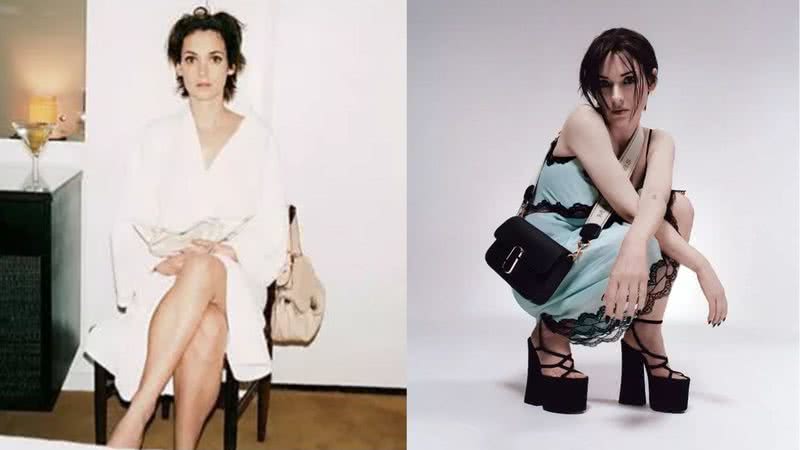 A atriz Winona Ryder em ensaio de 2003 e agora, em 2022 - Divulgação/ Marc Jacobs