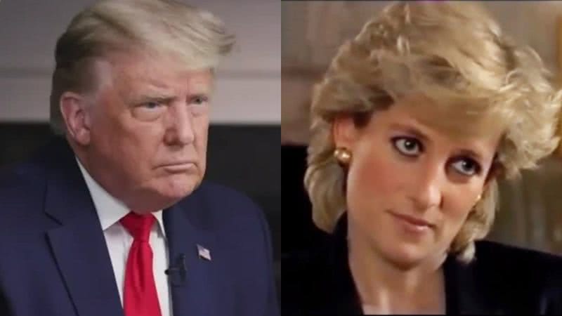 Donald Trump (à esqu.) e a princesa Diana (à dir.) - Reprodução/Vídeo