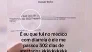 Foto do atestado médico com erro - Reprodução/TikTok @athirsongoncalves