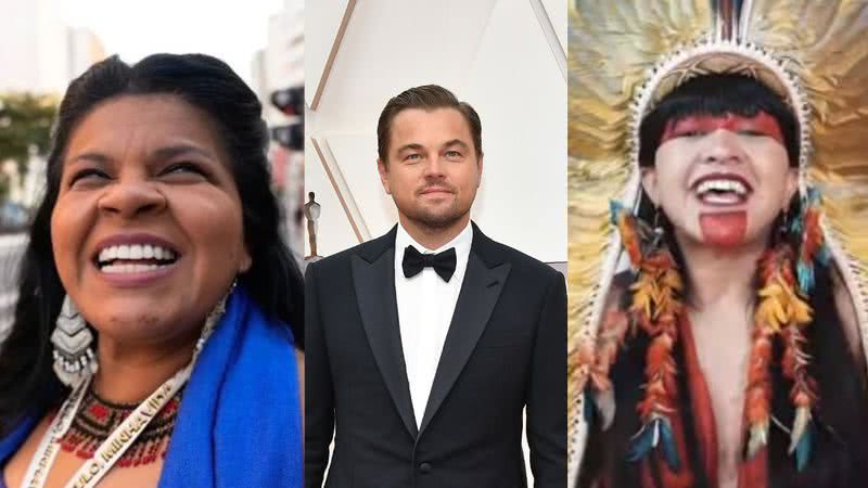 Sonia Guajajara, Leonardo DiCaprio e Célia Xakriabá, respectivamente - Reprodução / Instagram e Getty Images