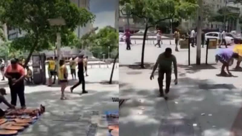 Registro do homem jogando dinheiro para o alto na praça em Belo Horizonte, MG - Divulgação/Vídeo/g1