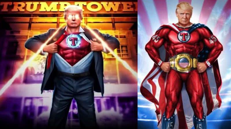 Ilustrações divulgadas por Donald Trump que retratam ele como um super-herói - Divulgação/ Redes Sociais