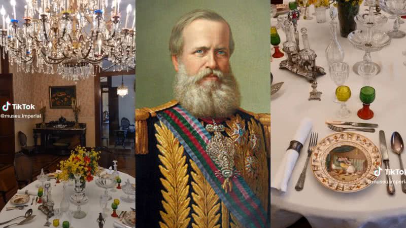 Registros da antiga sala de jantar de Dom Pedro II - Reprodução/Vídeo/Tiktok e Domínio Público