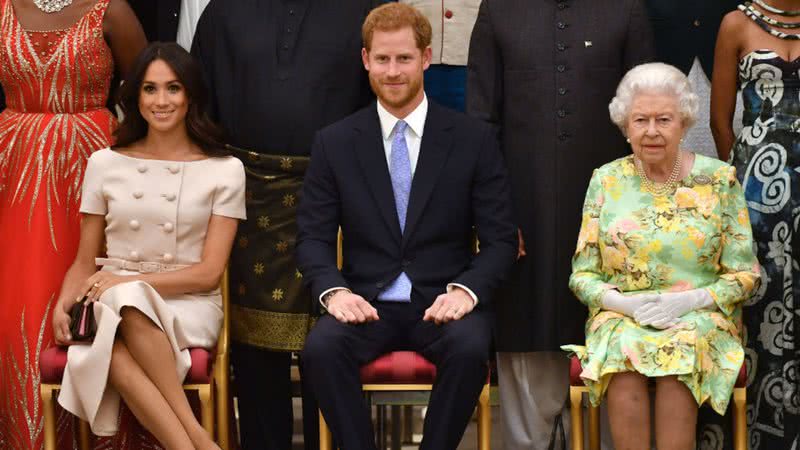 Meghan Markle, Harry e a rainha Elizabeth II - Getty Images