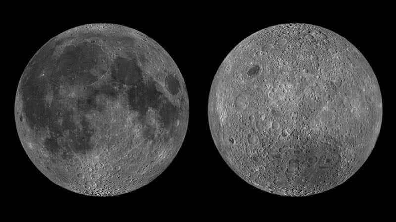 Comparação entre o lado visível (esq.) e oculto (dir.) da Lua - Divulgação/NASA