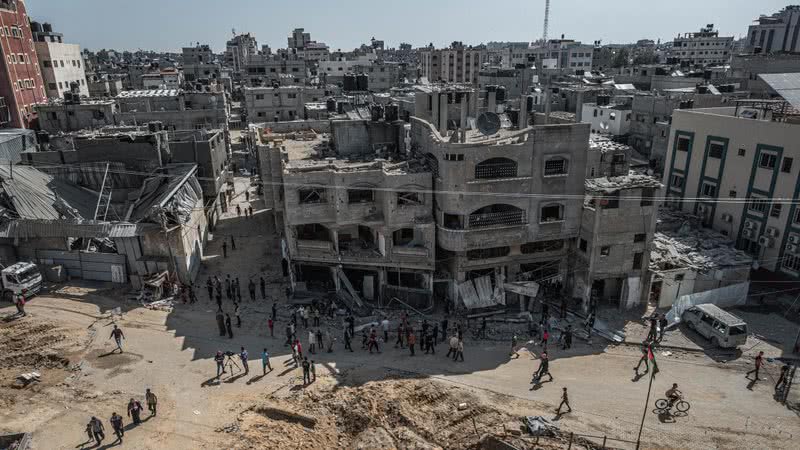 Fotografia de prédios em Gaza, em maio de 2021 - Getty Images