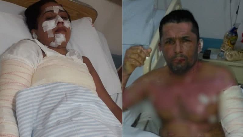 Fotos de Benta e do marido no hospital - Divulgação / Benta Maciel Correia/ Arquivo Pessoal