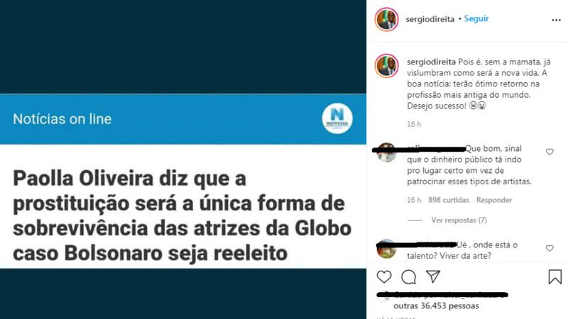 Print da falsa publicação - Divulgação/Instagram