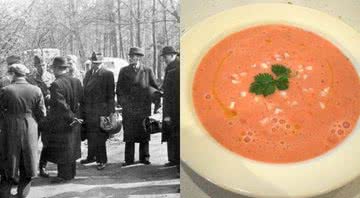 Gestapo, a polícia secreta nazista; e o gaspacho, a sopa fria à base de tomates - Montagem/Domínio Público e avlxyz via Wikimedia Commons