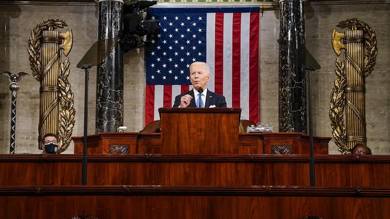 Joe Biden durante discurso no Congresso - Getty Images