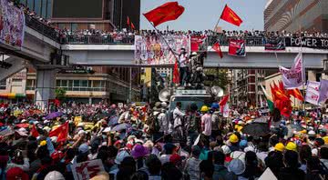 Protestos que ocorreram em fevereiro em Mianmar - Getty Images