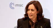 Kamala Harris durante discurso em Munique - Getty Images