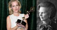 Fotografia de Gillian Anderson durante Emmy 2021 e fotografia de Thatcher - Getty Images