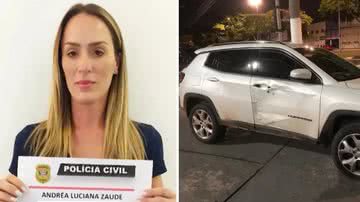 Andréa Zaude após prisão em montagem com carro amassado na fuga - Divulgação/Polícia Civil de SP