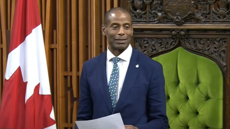 Greg Fergus durante seu primeiro discurso como presidente do Parlamento canadense - Reprodução/Vídeo/YouTube/Global News