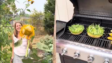 Imagem do girassol sendo preparado no churrasco - Reprodução/Vídeo/TikTok/@oursanctuarygarden