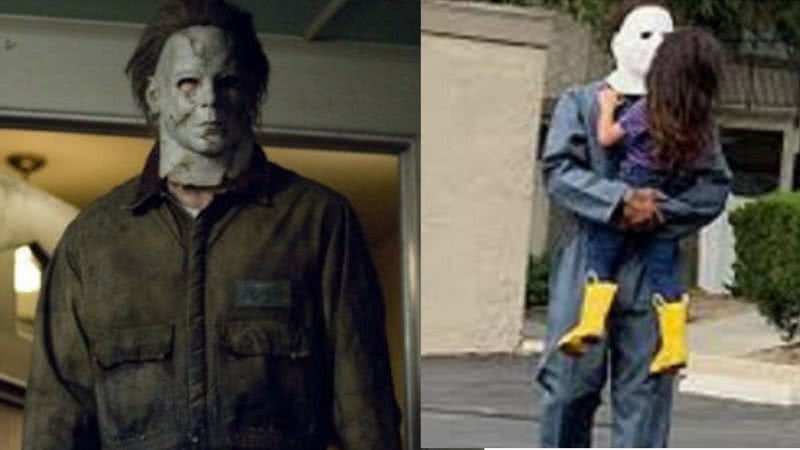 Montagem mostrando Michael Myers (à esq) e homem fantasiado que foi no aniversário da menina (à dir) - Divulgação / Wikimedia Commons / Tiktok