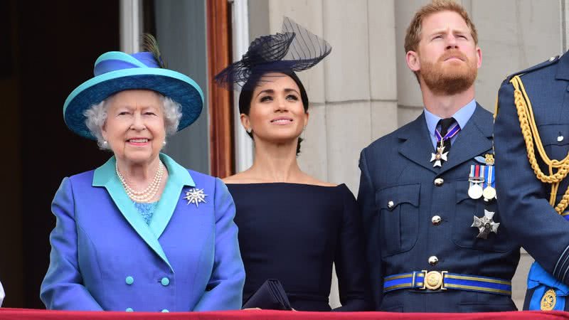 Elizabeth II, Meghan Markle e Harry durante aparição pública em 2018 - Getty Images