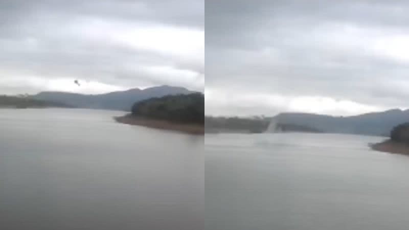 Imagens de vídeo que registra queda de helicóptero em lago de Minas Gerais - Reprodução/Corpo de Bombeiros