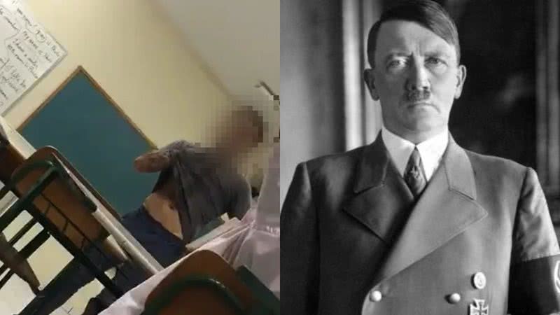 O professor (à esqu.) e Adolf Hitler (à dir.) - Reprodução/Vídeo e Domínio Público