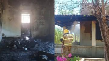 Interior e exterior da casa do idoso que tentou matar aranhas com um lança-chamas - Divulgação / Corpo de Bombeiros MG