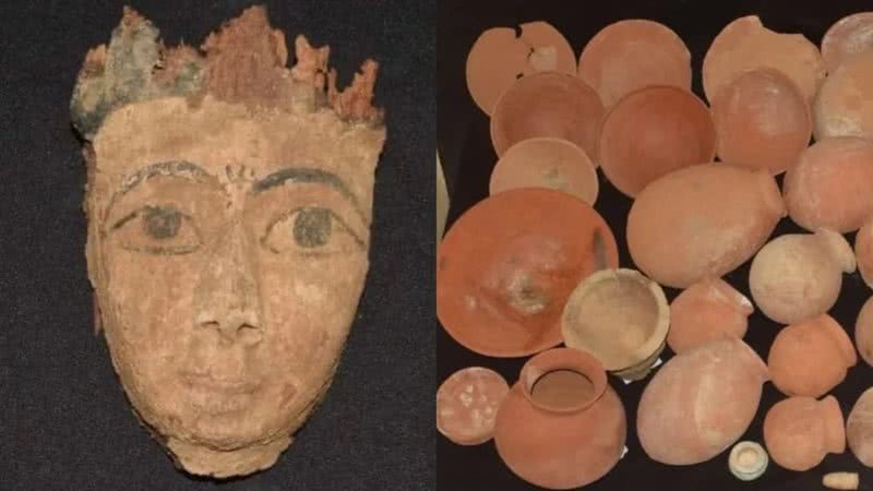 Artefatos encontrados no sítio arqueológico de Meir, em Qusiya, no Egito - Reprodução / Redes Sociais / Ministry of Tourism and Antiquities