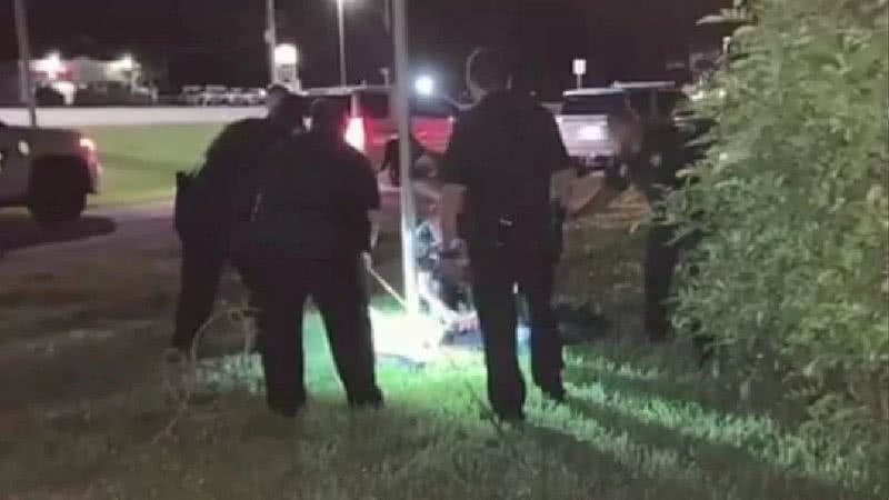 Jacaré sendo capturado pelos policiais em Northport, nos EUA - Divulgação/Redes sociais